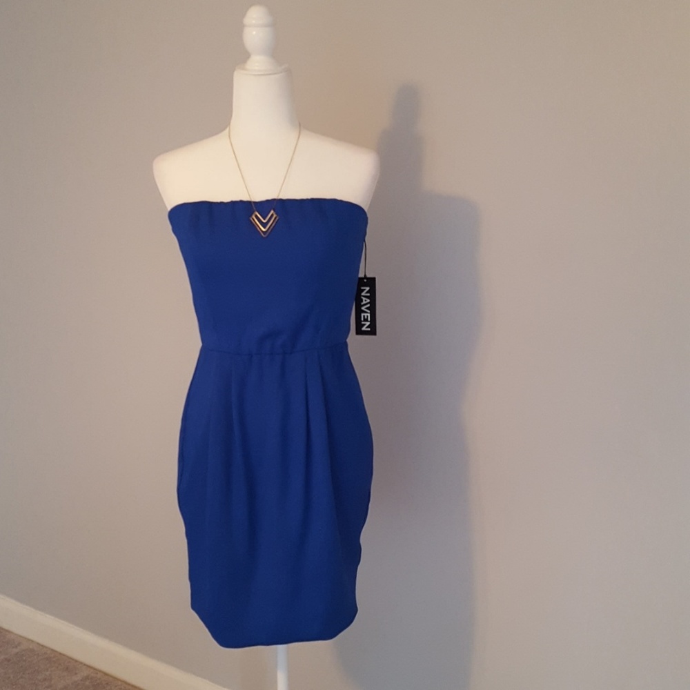 NWT Strapless Electric Blue Dress Size 8 by NAVEN